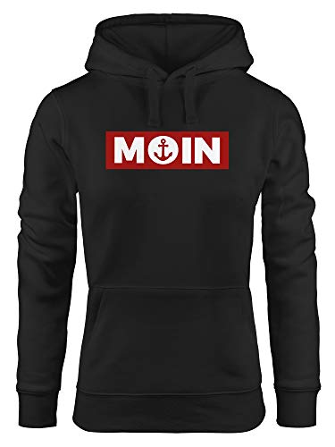 Neverless® Hoodie Damen Moin norddeutsch Morgen Anker Print Aufdruck Kapuzen-Pullover Frauen Fashion Streetstyle schwarz L von Neverless