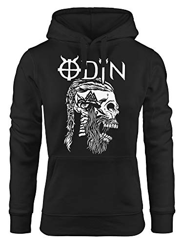 Neverless® Hoodie Damen Odin Totenkopf Bart Nordische Mythologie Print Aufdruck Kapuzen-Pullover Fashion Streetstyle schwarz M von Neverless