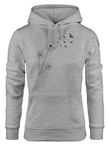 Neverless® Hoodie Damen Pusteblume Vögel Dandelion Birds Kapuzen-Pullover Kapuzenpulli grau L von Neverless