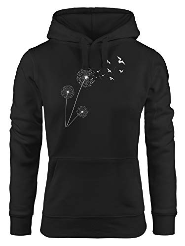 Neverless® Hoodie Damen Pusteblume Vögel Dandelion Birds Kapuzen-Pullover Kapuzenpulli schwarz L von Neverless