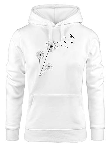 Neverless® Hoodie Damen Pusteblume Vögel Dandelion Birds Kapuzen-Pullover Kapuzenpulli weiß M von Neverless