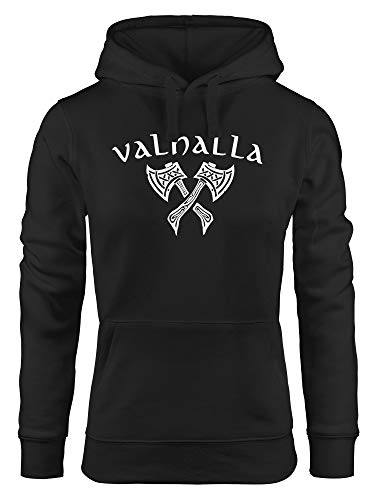 Neverless® Hoodie Damen Valhalla Axt nordische Mythologie Wikinger Print Aufdruck Kapuzen-Pullover Fashion Streetstyle schwarz L von Neverless