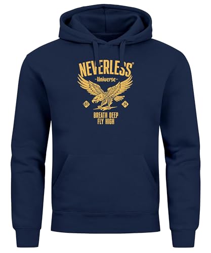 Neverless® Hoodie Herren Adler Eagle Print Retro Aufdruck Vintage Design Kapuzen-Pullover Männer Fashion Streetstyle Navy XS von Neverless