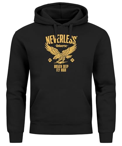 Neverless® Hoodie Herren Adler Eagle Print Retro Aufdruck Vintage Design Kapuzen-Pullover Männer Fashion Streetstyle schwarz S von Neverless