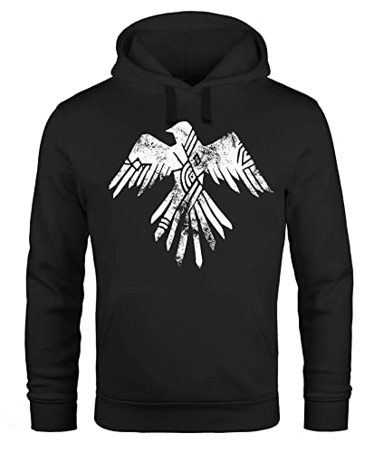 Neverless® Hoodie Herren Adler Motiv Print Aufdruck Ethno Aztec Eagle Fashion Streetstyle Kapuzen-Pullover Männer schwarz M von Neverless