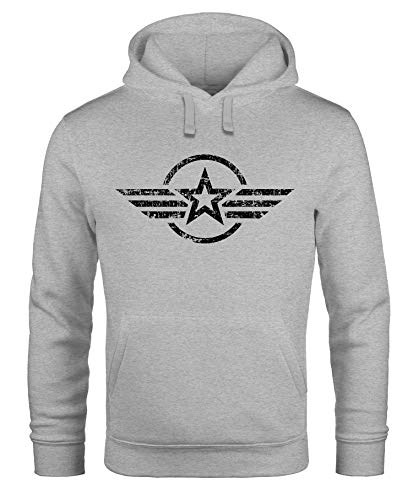 Neverless® Hoodie Herren Airforce Symbol Stern Army Military Aufdruck Emblem Kapuzen-Pullover Männer Fashion Streetstyle grau XXL von Neverless