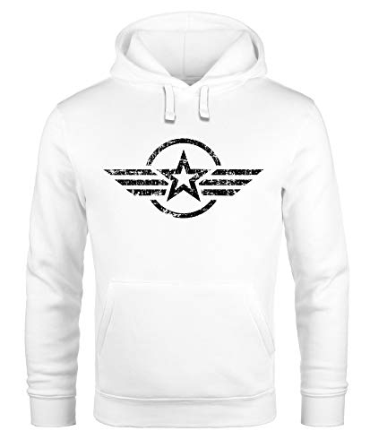 Neverless® Hoodie Herren Airforce Symbol Stern Army Military Aufdruck Emblem Kapuzen-Pullover Männer Fashion Streetstyle weiß 3XL von Neverless