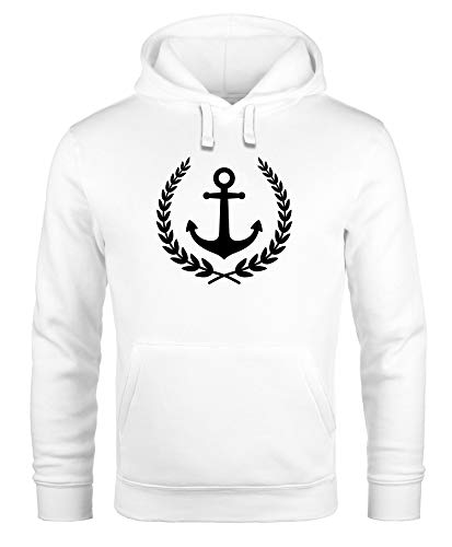 Neverless® Hoodie Herren Anker Lorbeerkranz Aufdruck Print Kapuzen-Pullover Männer Fashion Streetstyle weiß XS von Neverless