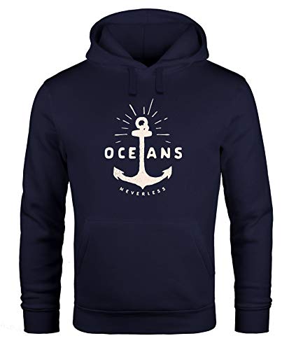 Neverless® Hoodie Herren Anker Motiv maritim Schriftzug Oceans Kapuzen-Pullover Männer Navy L von Neverless