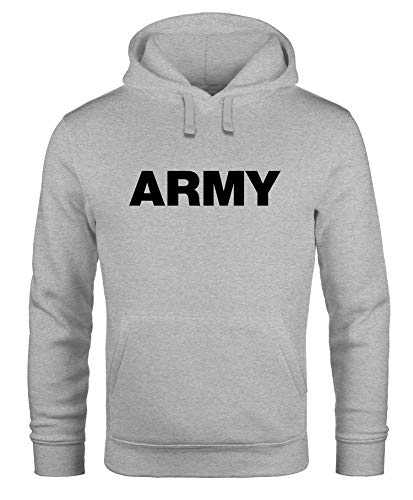 Neverless® Hoodie Herren Army Aufdruck Print Kapuzen-Pullover Männer grau-schwarz 3XL von Neverless