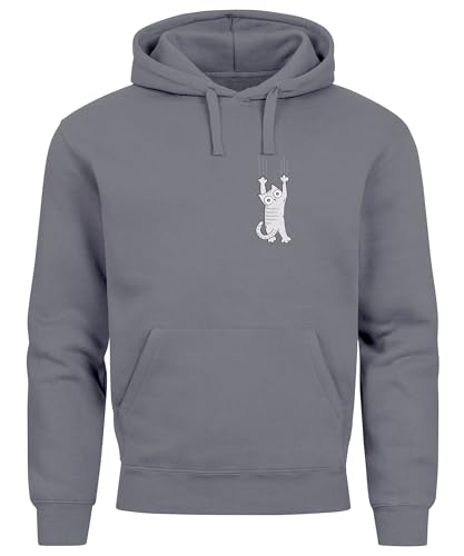 Neverless® Hoodie Herren Aufdruck Katze Cat Logo lustig Kapuzen-Pullover Männer Fashion Streetstyle Convoy Grey XS von Neverless