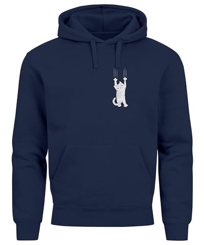 Neverless® Hoodie Herren Aufdruck Katze Cat Logo lustig Kapuzen-Pullover Männer Fashion Streetstyle Navy L von Neverless