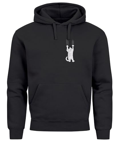 Neverless® Hoodie Herren Aufdruck Katze Cat Logo lustig Kapuzen-Pullover Männer Fashion Streetstyle schwarz 3XL von Neverless