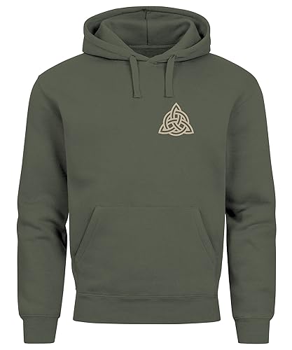 Neverless® Hoodie Herren Aufdruck Logo Wikinger nordische Mythologie Valknut Wotansknoten Valhalla Oliv 3XL von Neverless
