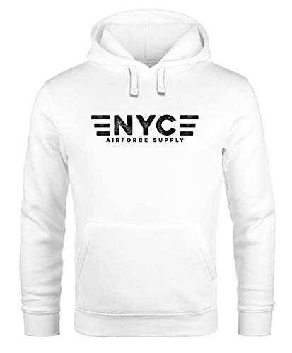 Neverless® Hoodie Herren Aufdruck NYC New York City Airforce Supply Print Kapuzen-Pullover Männer Fashion Streetstyle weiß XS von Neverless