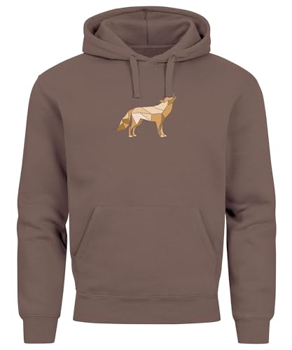 Neverless® Hoodie Herren Aufdruck Polygon Wolf Geometrie Motiv Kapuzen-Pullover Männer Fashion Streetstyle Mocha 3XL von Neverless