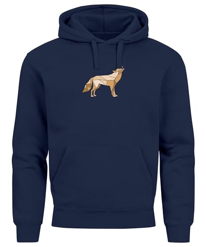 Neverless® Hoodie Herren Aufdruck Polygon Wolf Geometrie Motiv Kapuzen-Pullover Männer Fashion Streetstyle Navy 5XL von Neverless
