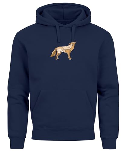 Neverless® Hoodie Herren Aufdruck Polygon Wolf Geometrie Motiv Kapuzen-Pullover Männer Fashion Streetstyle Navy M von Neverless