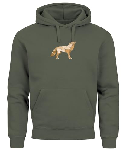 Neverless® Hoodie Herren Aufdruck Polygon Wolf Geometrie Motiv Kapuzen-Pullover Männer Fashion Streetstyle Oliv L von Neverless