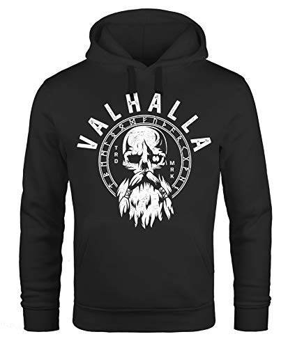 Neverless® Hoodie Herren Aufdruck Valhalla Totenkopf Odin Runen Wikinger Print Kapuzen-Pullover Fashion schwarz XXL von Neverless