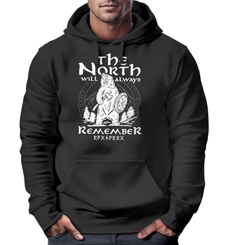 Neverless® Hoodie Herren Bär Wiking Adventure Runen The North Natur Print Aufdruck Fashion Streetstyle schwarz M von Neverless