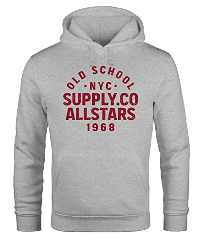 Neverless® Hoodie Herren Bedruckt Schriftzug Oldschool NYC New York City Allstars Kapuzen-Pullover Männer Fashion Streetstyle grau -rot 3XL von Neverless