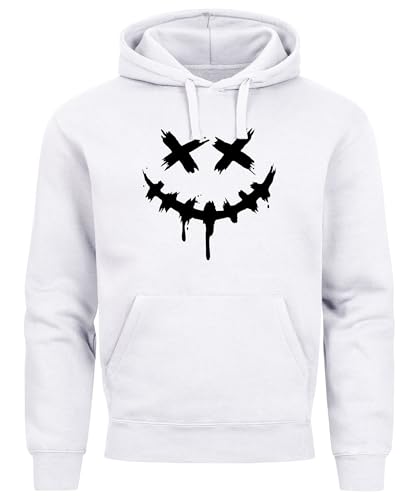 Neverless® Hoodie Herren Bedruckt Techwear Fashion Streetstyle Smiling Face Smile Trend Fashion Streetstyle weiß 3XL von Neverless