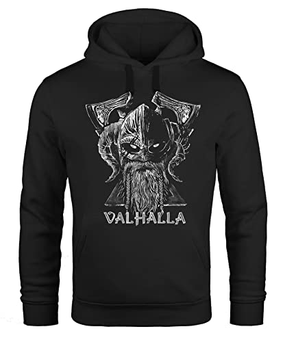 Neverless® Hoodie Herren Bedruckt Valhalla Wikinger Odin Wotan Axt Print Kapuzen-Pullover Männer Fashion Streetstyle schwarz 3XL von Neverless