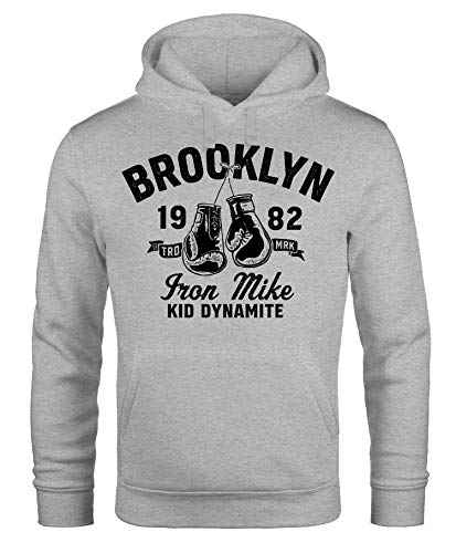 Neverless® Hoodie Herren Boxen Iron Mike Brooklyn Retro Design Print Kapuzen-Pullover Männer Fashion Streetstyle grau L von Neverless