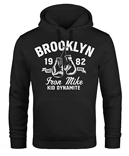 Neverless® Hoodie Herren Boxen Iron Mike Brooklyn Retro Design Print Kapuzen-Pullover Männer Fashion Streetstyle schwarz 5XL von Neverless