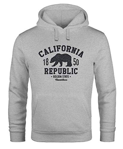 Neverless® Hoodie Herren California Republic Kalifornien Grizzly Bär Bear Aufdruck Print Kapuzen-Pullover Männer grau M von Neverless