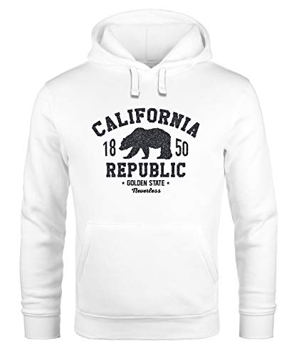 Neverless® Hoodie Herren California Republic Kalifornien Grizzly Bär Bear Aufdruck Print Kapuzen-Pullover Männer weiß 3XL von Neverless