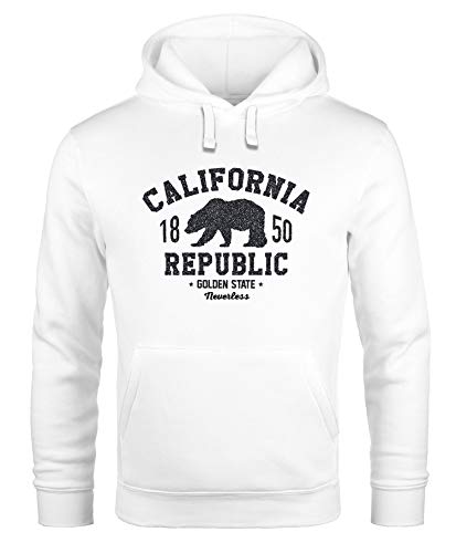 Neverless® Hoodie Herren California Republic Kalifornien Grizzly Bär Bear Aufdruck Print Kapuzen-Pullover Männer weiß 4XL von Neverless
