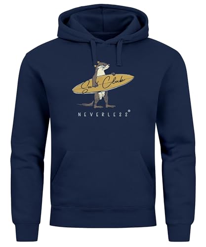 Neverless® Hoodie Herren California Surfing Print Otter mit Surfboard Grafik Surfer-Design Männer Fashion Streetstyle Navy XS von Neverless