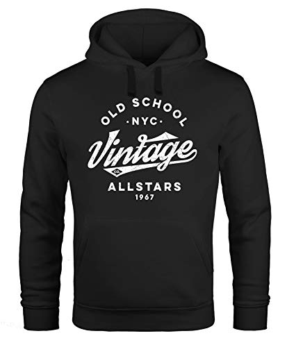 Neverless® Hoodie Herren College Style Schriftzug Oldschool Vintage Allstars Kapuzen-Pullover Männer Fashion Streetstyle schwarz XXL von Neverless