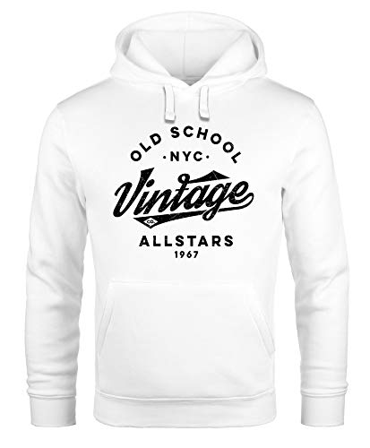 Neverless® Hoodie Herren College Style Schriftzug Oldschool Vintage Allstars Kapuzen-Pullover Männer Fashion Streetstyle weiß 3XL von Neverless