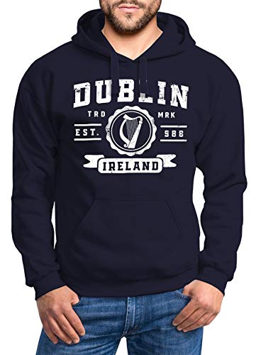 Neverless® Hoodie Herren Dublin Irland Retro Design Print Aufdruck Kapuzen-Pullover Männer Fashion Streetstyle Navy M von Neverless