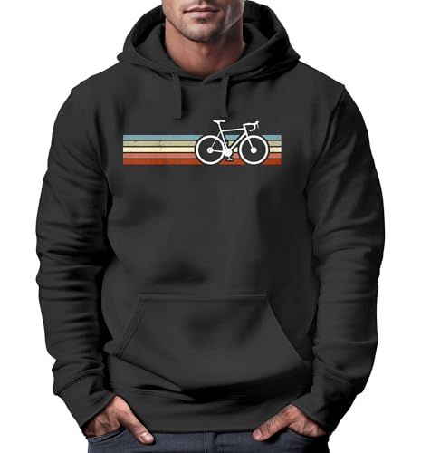 Neverless® Hoodie Herren Fahrrad Retro Print Minimalistisch Radfahren Outdoor Fashion Rundhals-Pullover Streetwear schwarz XS von Neverless