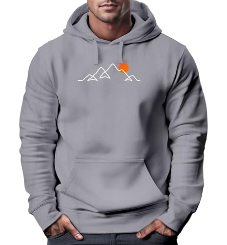 Neverless® Hoodie Herren Frontprint Line-Art Berge Wandern Natur Outdoor Fashion Kapuzen-Pullover Männer Convoy-Grey XS von Neverless