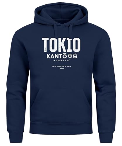 Neverless® Hoodie Herren Frontprint Tokyo Japan Japanische Schriftzeichen Grafik Print Fashion Streetstyle Männer Navy XS von Neverless