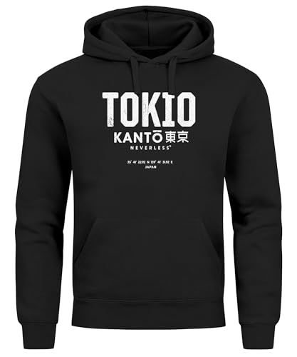 Neverless® Hoodie Herren Frontprint Tokyo Japan Japanische Schriftzeichen Grafik Print Fashion Streetstyle Männer schwarz XS von Neverless