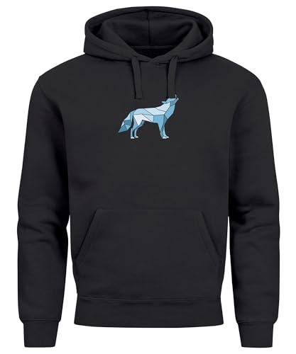 Neverless® Hoodie Herren Geometrie Polygon Tiere Print Aufdruck Wolf Motiv Kapuzen-Pullover Männer Fashion Streetstyle schwarz XS von Neverless