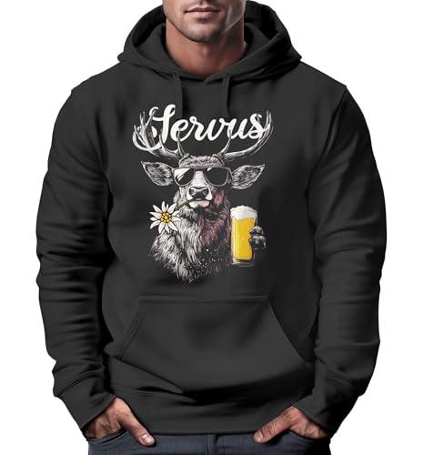 Neverless® Hoodie Herren Hirsch Tracht Modern Lustig Volksfest Bayern Servus Hallo Bier Männer Fashion schwarz 5XL von Neverless