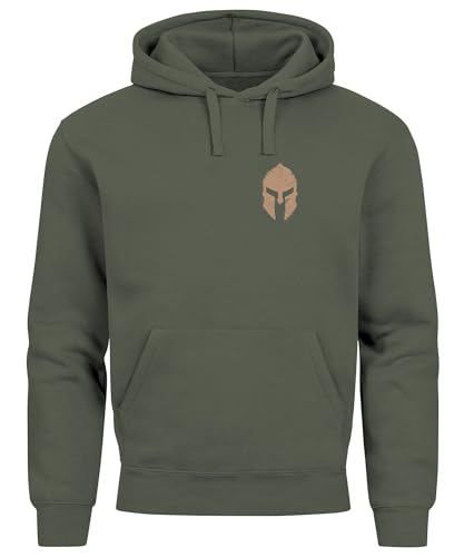 Neverless® Hoodie Herren Logo Print Sparta-Helm Spartaner Gladiator Krieger Warrior Fashion Oliv 3XL von Neverless