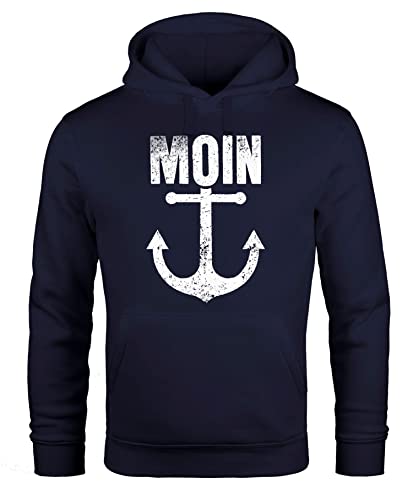 Neverless® Hoodie Herren Moin Anker Retro Print Aufdruck Maritim Nordisch Kapuzen-Pullover Männer Fashion Streetstyle Navy L von Neverless