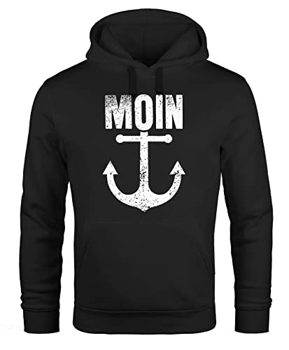 Neverless® Hoodie Herren Moin Anker Retro Print Aufdruck Maritim Nordisch Kapuzen-Pullover Männer Fashion Streetstyle schwarz XL von Neverless