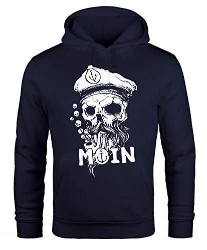 Neverless® Hoodie Herren Moin Kapitän Totenkopf Anker Bart Hamburg Print Männer Fashion Streetstyle Navy 4XL von Neverless