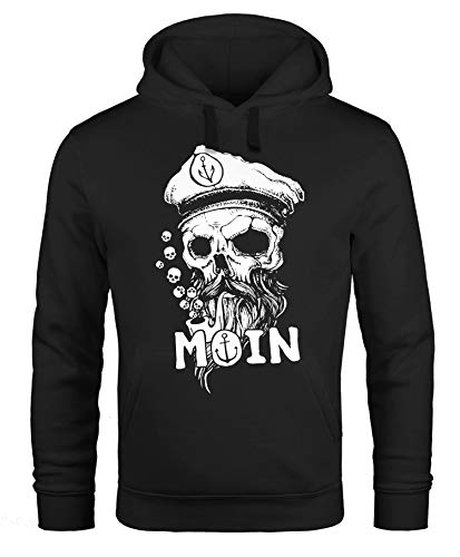 Neverless® Hoodie Herren Moin Kapitän Totenkopf Anker Bart Hamburg Print Männer Fashion Streetstyle schwarz 4XL von Neverless