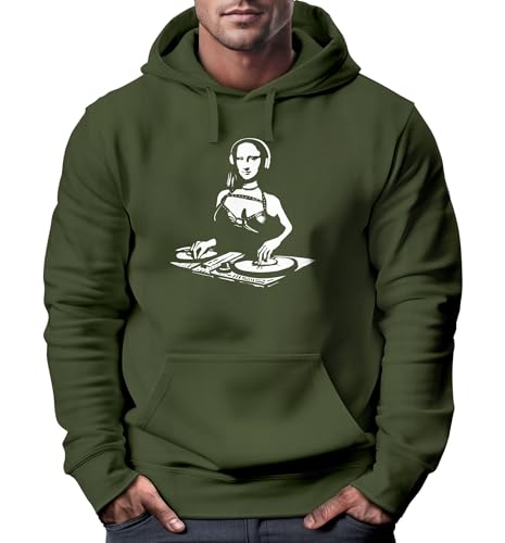 Neverless® Hoodie Herren Mona Lisa Techno Festival DJ Electronic Music Rave Fashion Streetstyle Oliv XL von Neverless