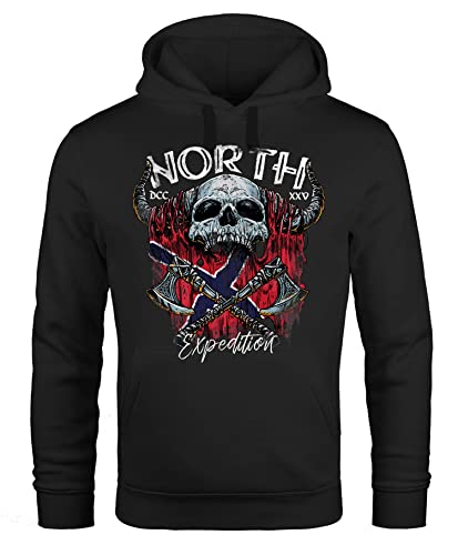 Neverless® Hoodie Herren North Wikinger Norwegen Skull Totenkopf Print Kapuzen-Pullover Männer Fashion Streetstyle schwarz M von Neverless